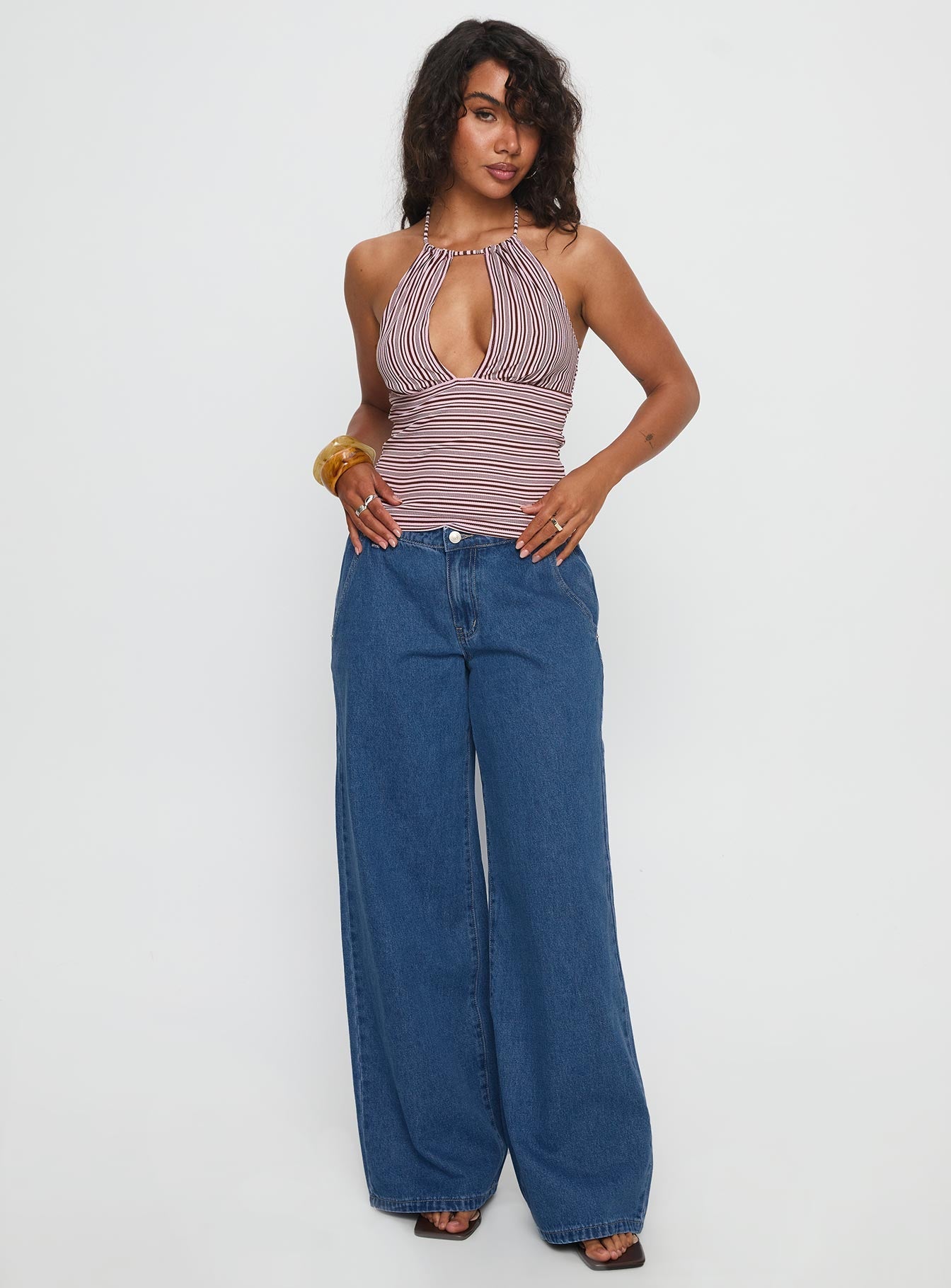 Sit In Silence Cut Out Top Purple Stripe