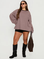 Settle Down Long Sleeve Top Pink / Brown Stripe Curve