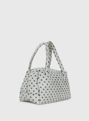 Luellah Faux Suede Boston Bag White / Grey Polka Dot