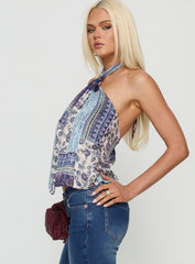 Ferne Tie Neck Top Blue Multi