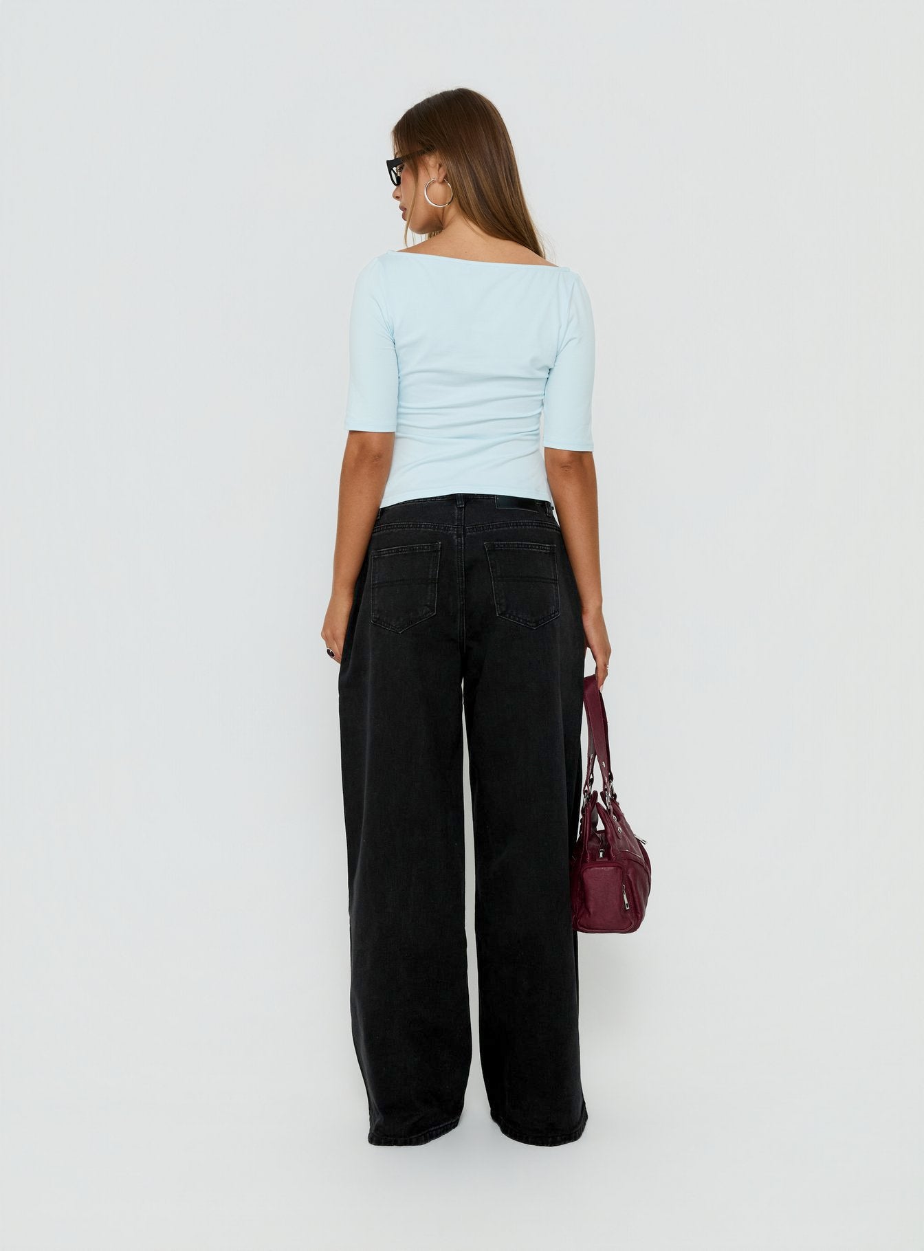 Naylor Mid Rise Wide Leg Jeans Washed Black Denim