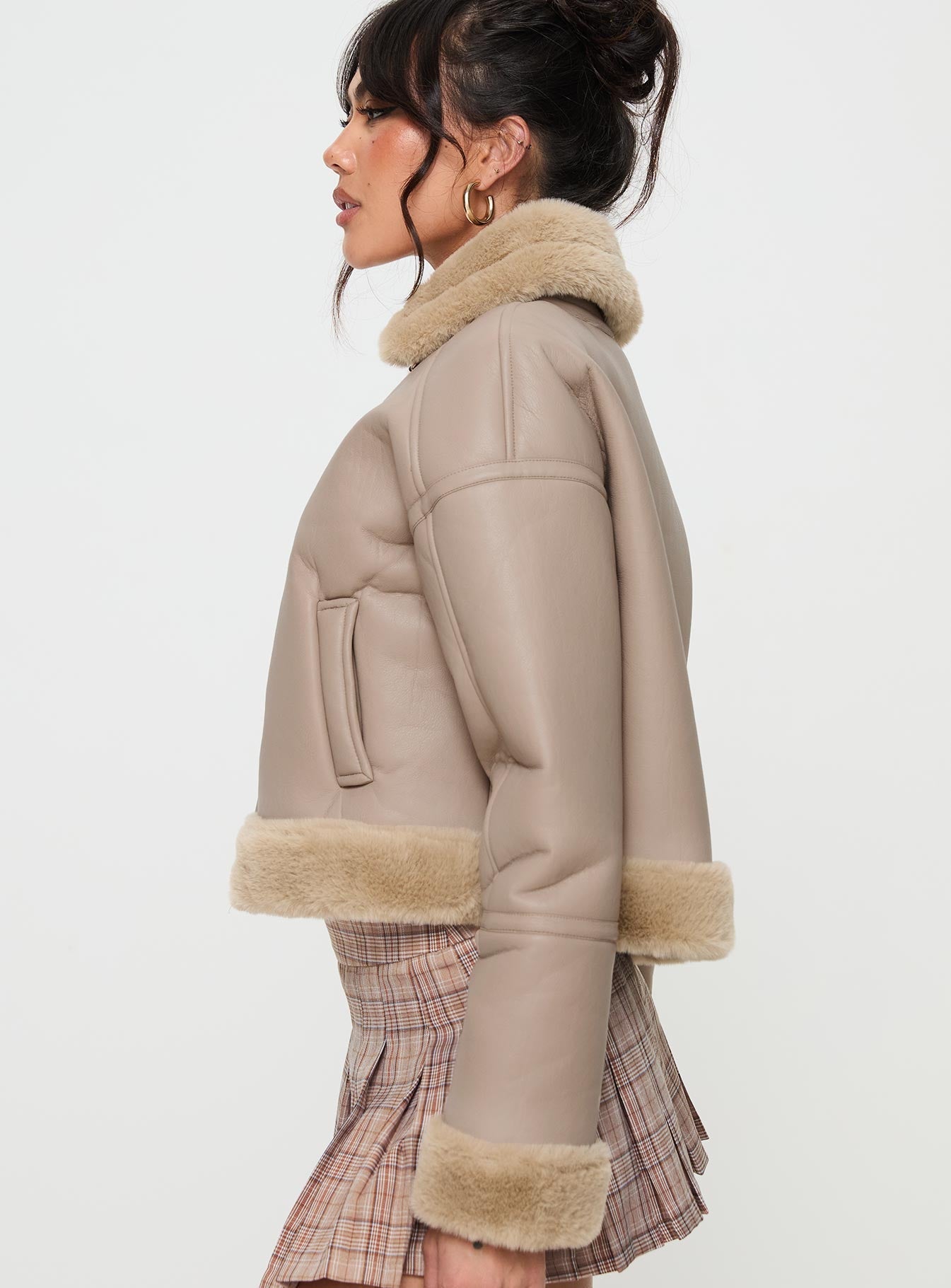 Henessy Faux Leather Jacket Beige