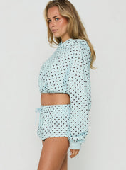 Mayse Bubble Hem Cropped Hoodie Blue Polka Dot
