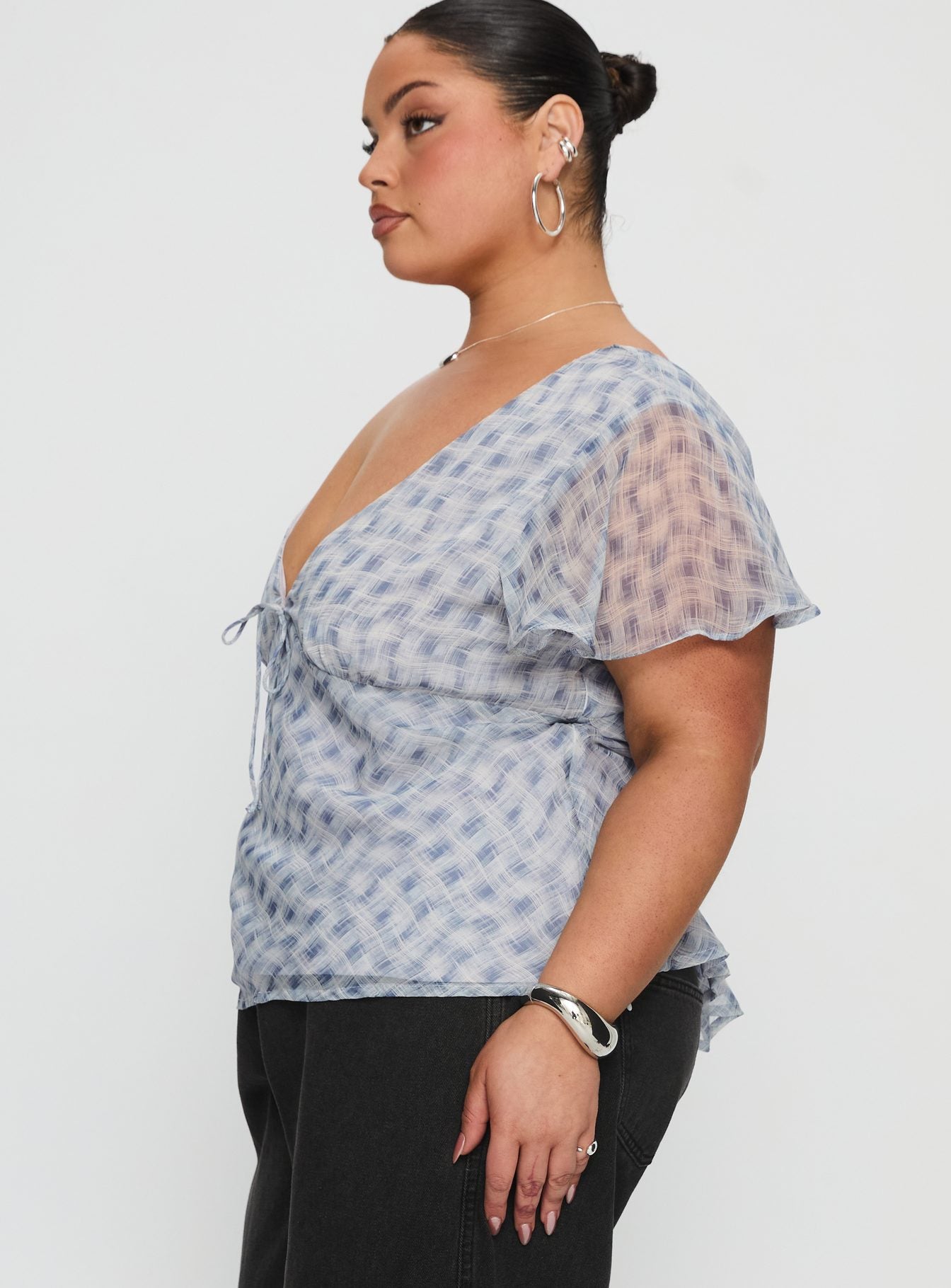 My Last Love Top Blue Check Curve