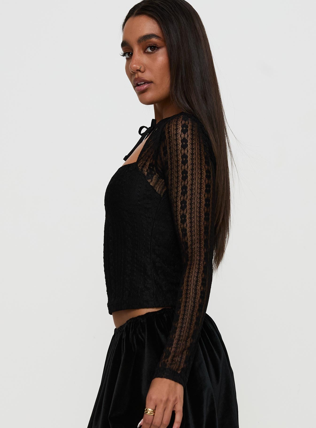 Worth My Time Tie Neck Cut Out Top Black