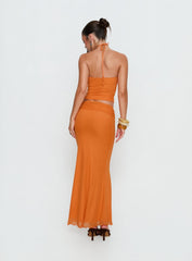 Star Fruit Ruched Waist Maxi Skirt Orange