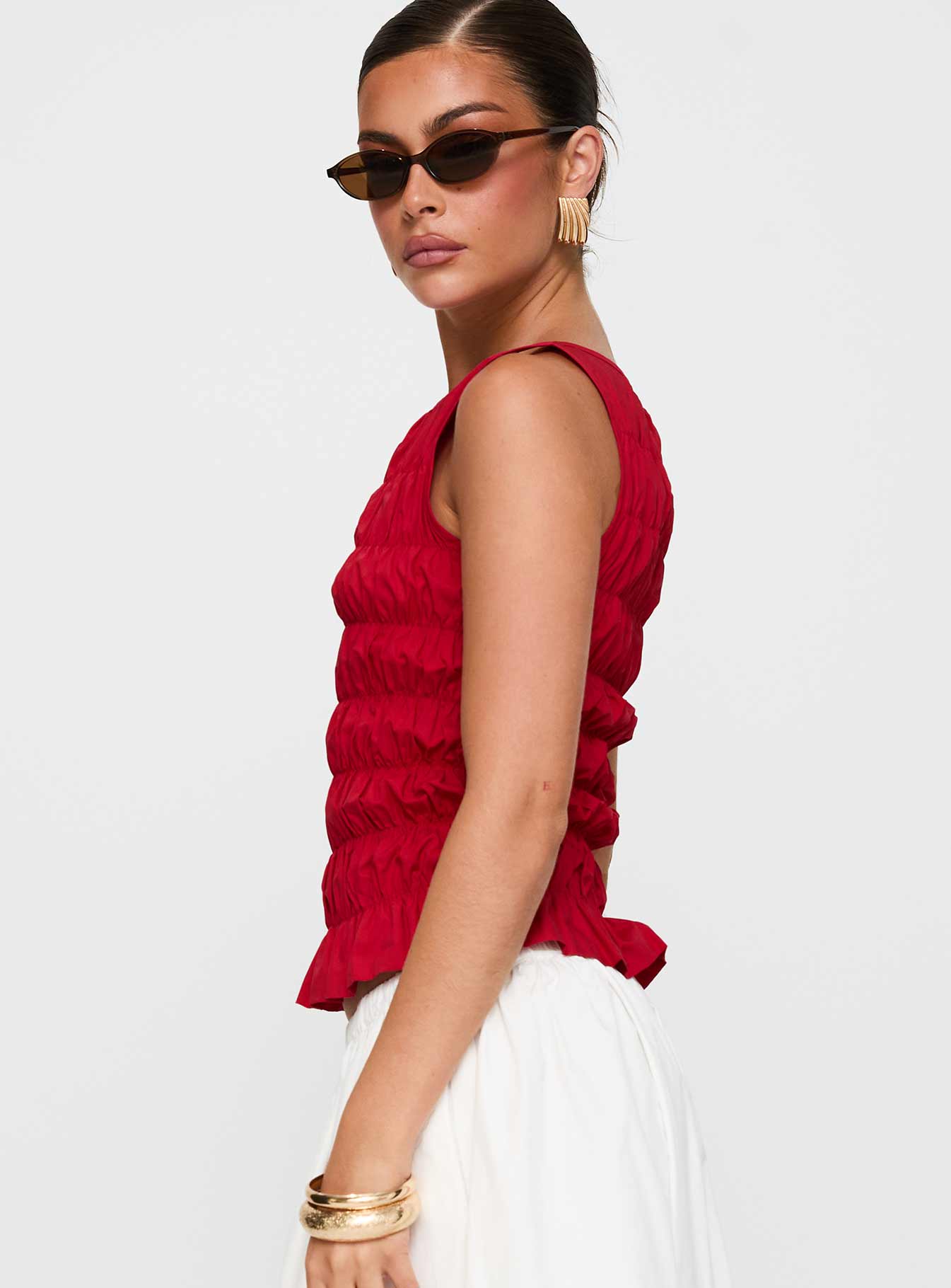 Marleene Shirred Top Red