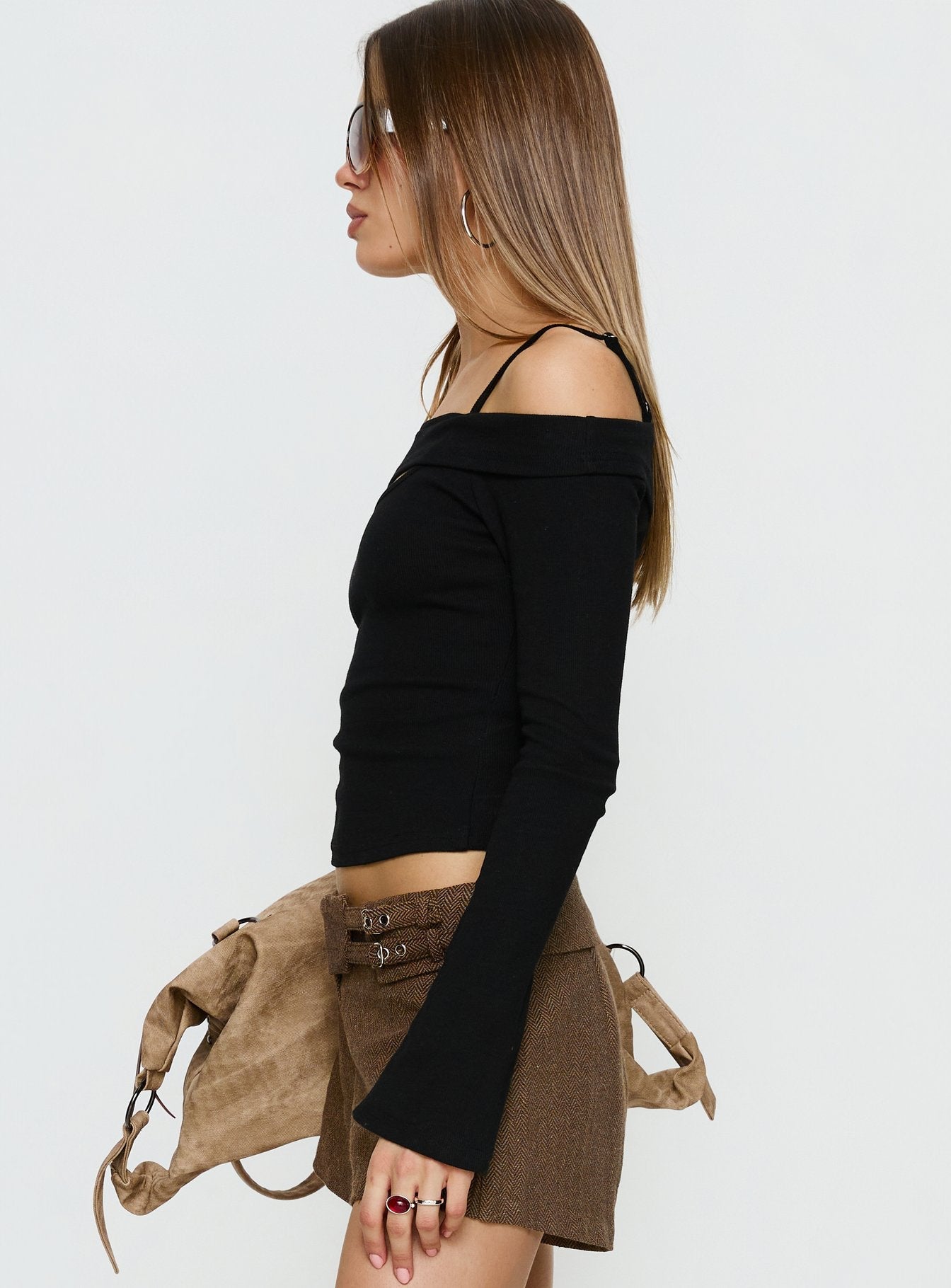 Elyana Layered Cut Out Long Sleeve Top Black