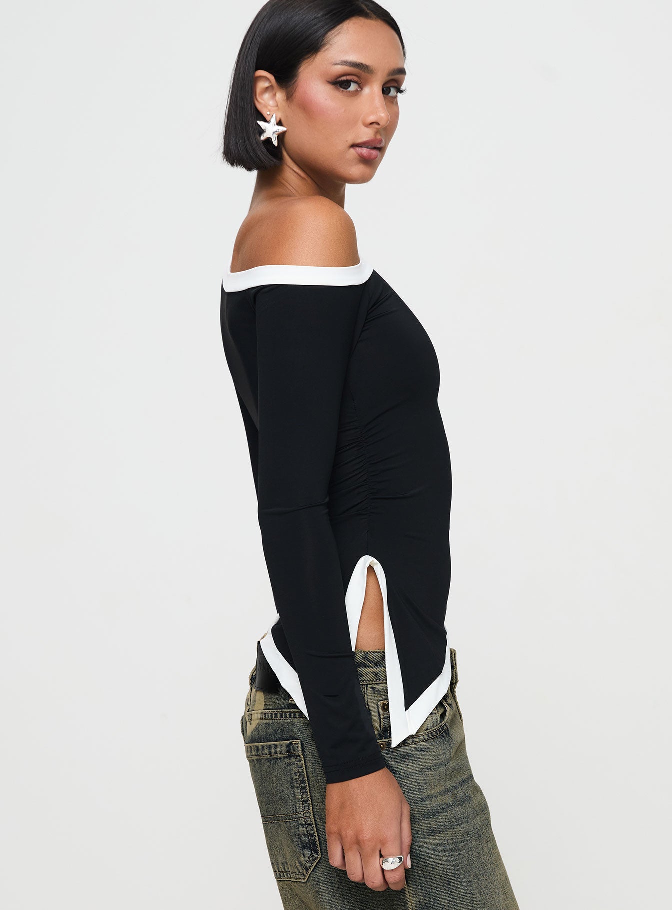 Fake Smile Long Sleeve Top Black