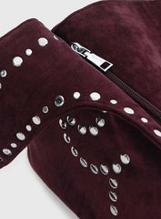 Lemoni Faux Suede Stud Bag Burgundy