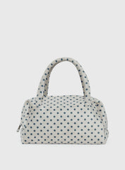 Luellah Faux Suede Boston Bag White / Grey Polka Dot