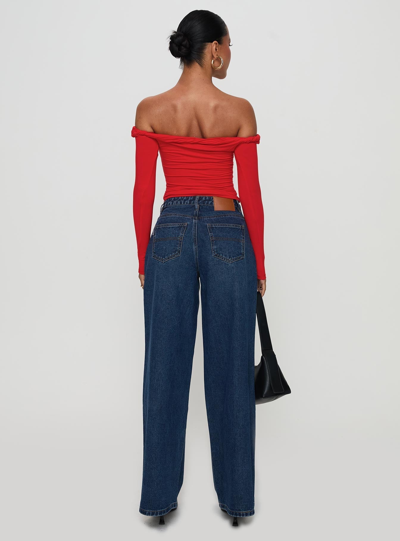Naylor Rip Mid Rise Wide Leg Jeans Dark Blue Wash