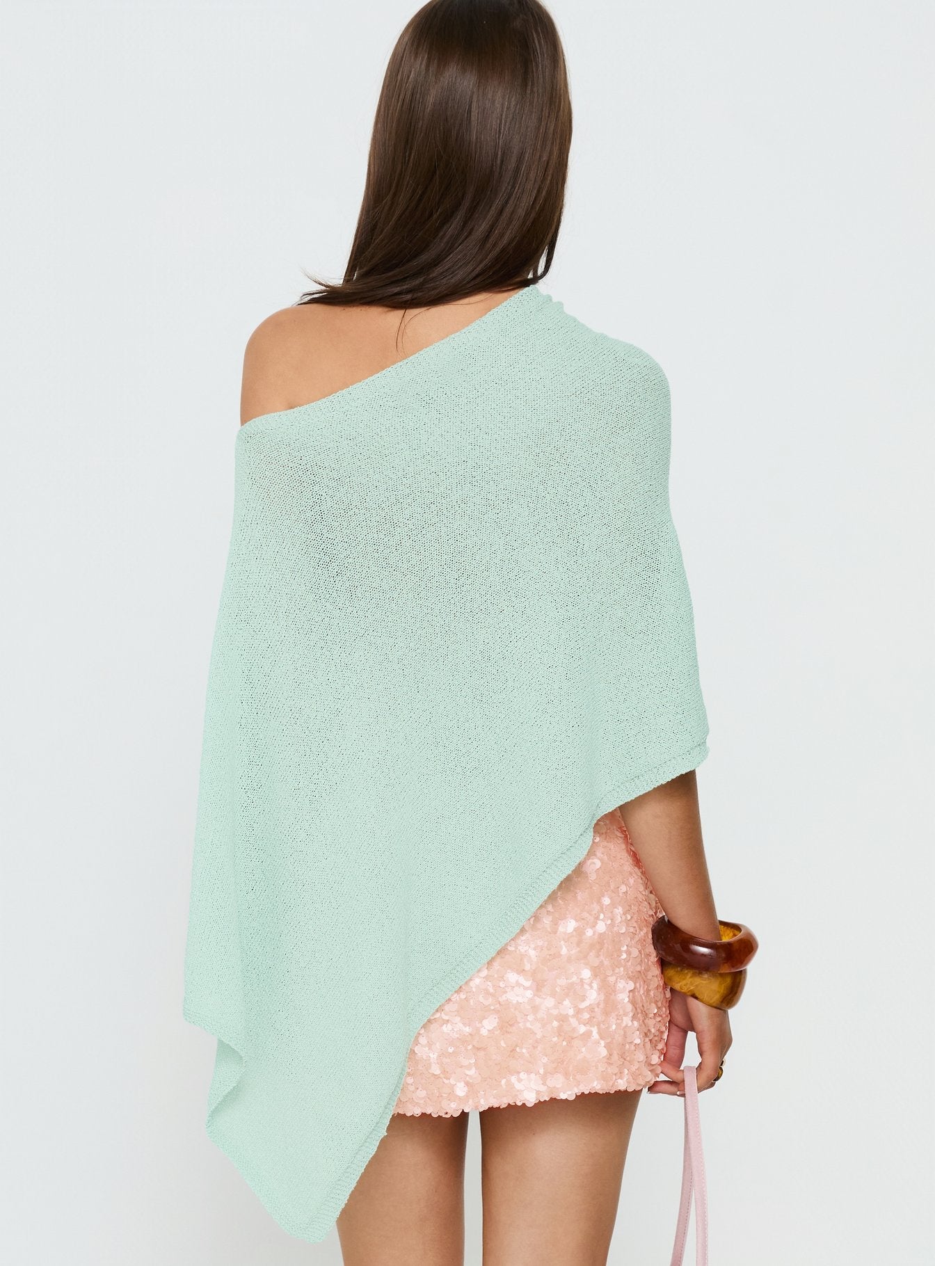 Rouse Off Shoulder Knit Poncho Jelly Mint
