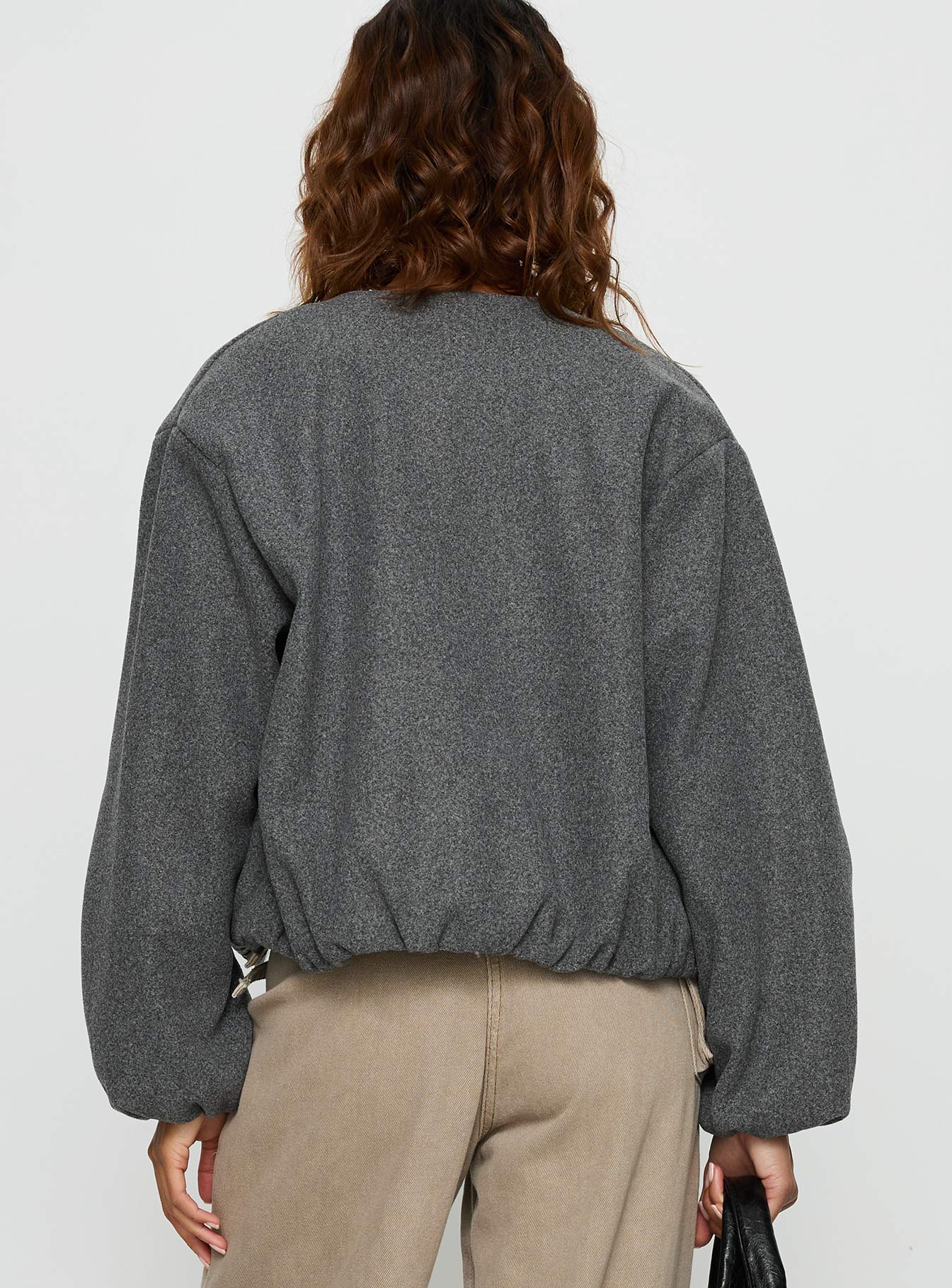 Karletta Cropped Bomber Jacket Grey