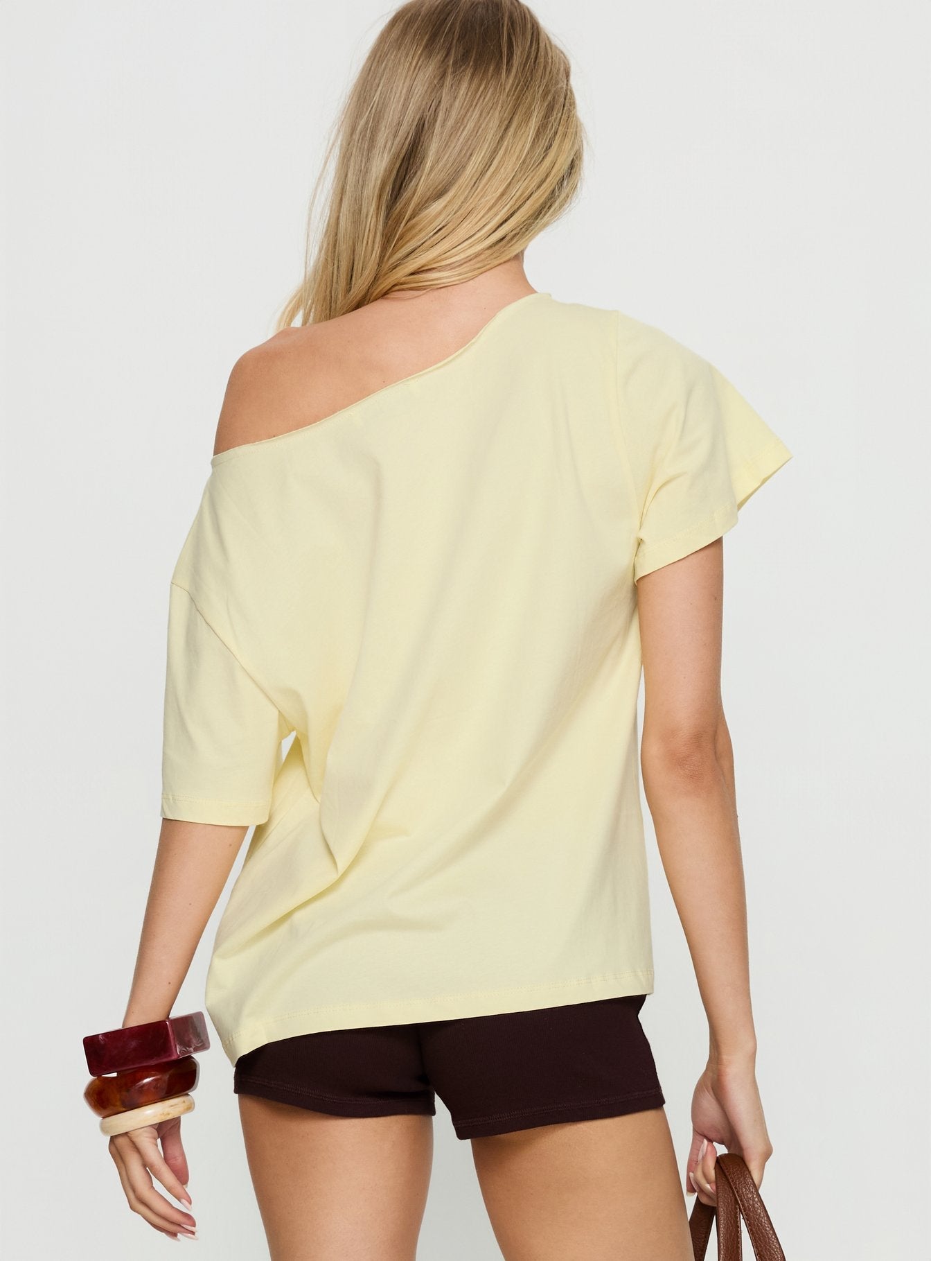 Tropical Islands Off Shoulder Graphic Tee Yellow
