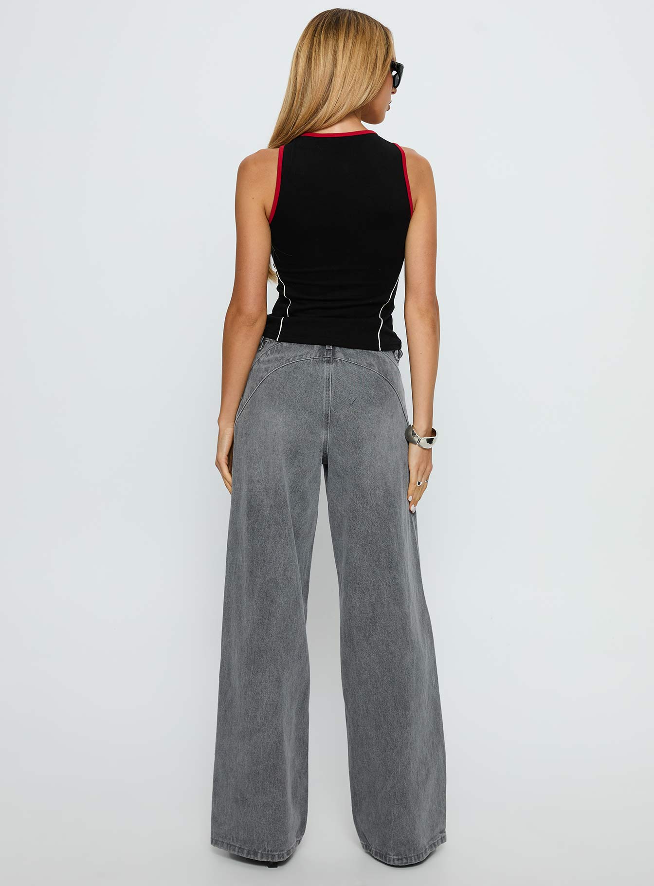 Mckinley Mid Rise Wide Leg Jeans Washed Grey