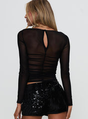 Nelope Ruched Long Sleeve Top Black