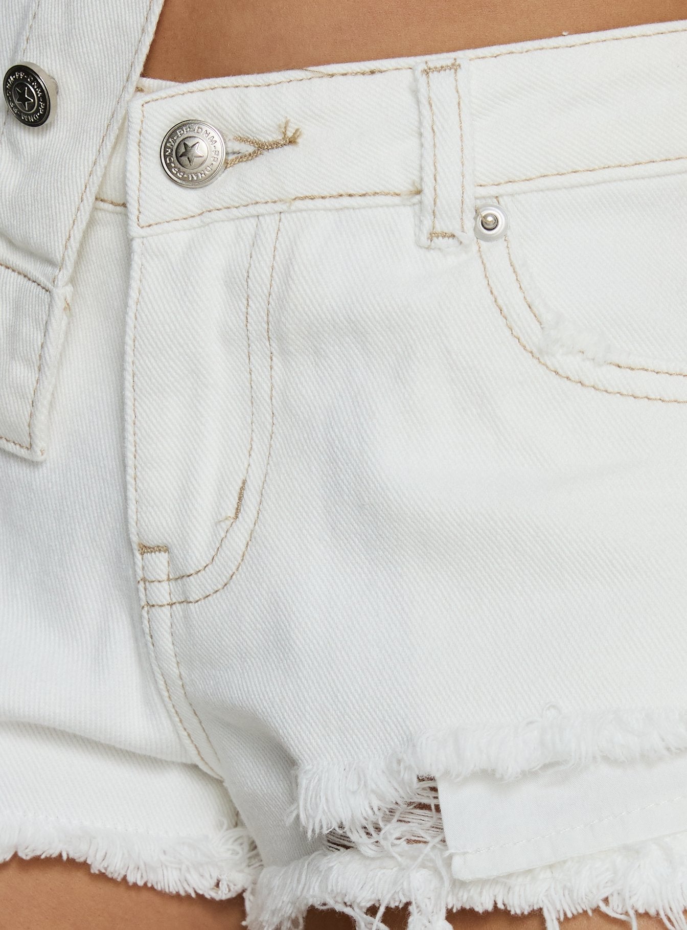 Posse Distressed Micro Denim Shorts White