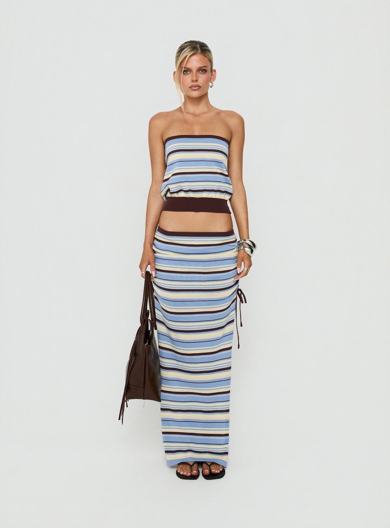 Osamie Knit Strapless Top Multi Stripe