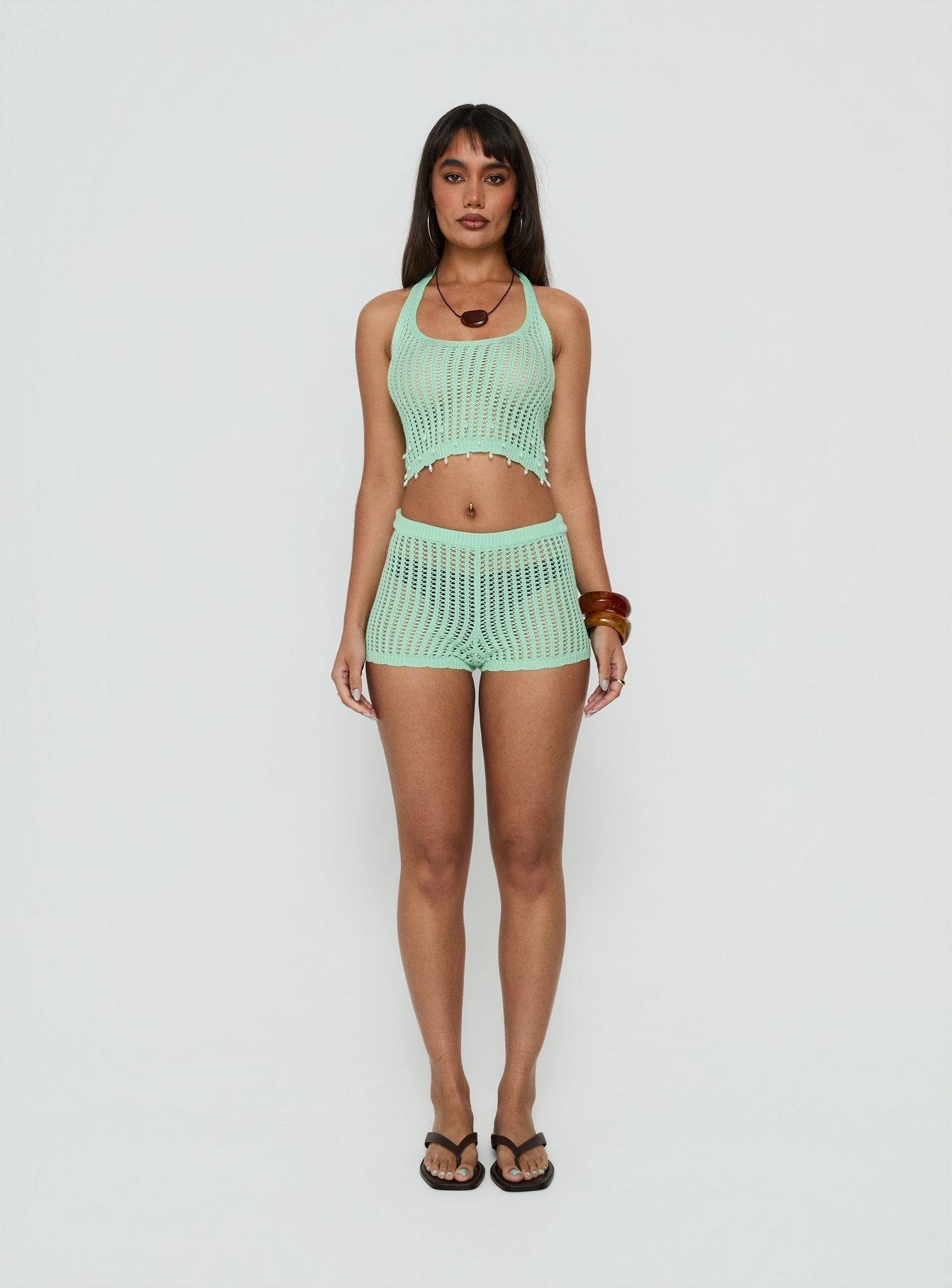 Next Level Knit Halter Top Green