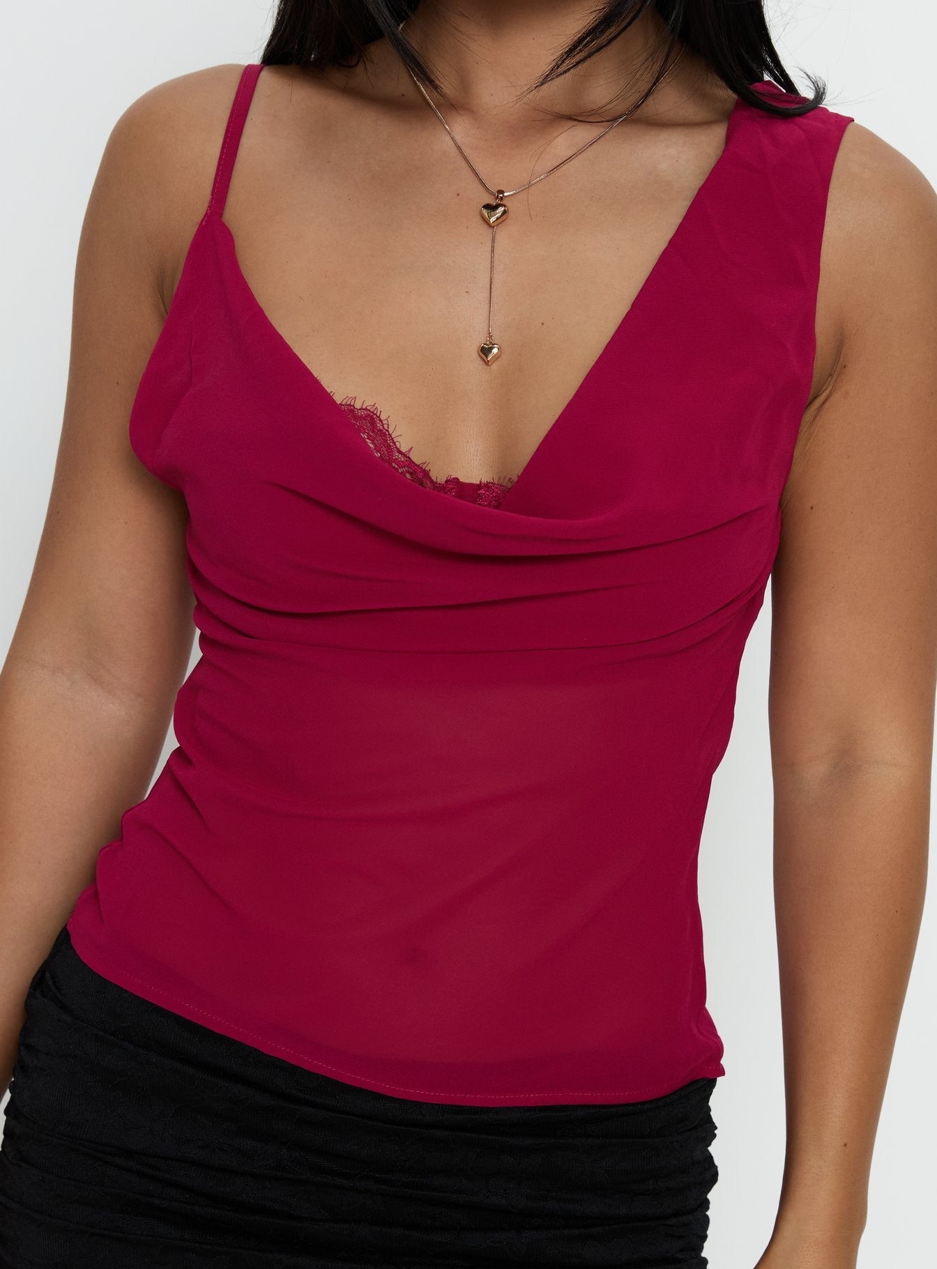 Kiandria Draped Bra Detail Top Cherry