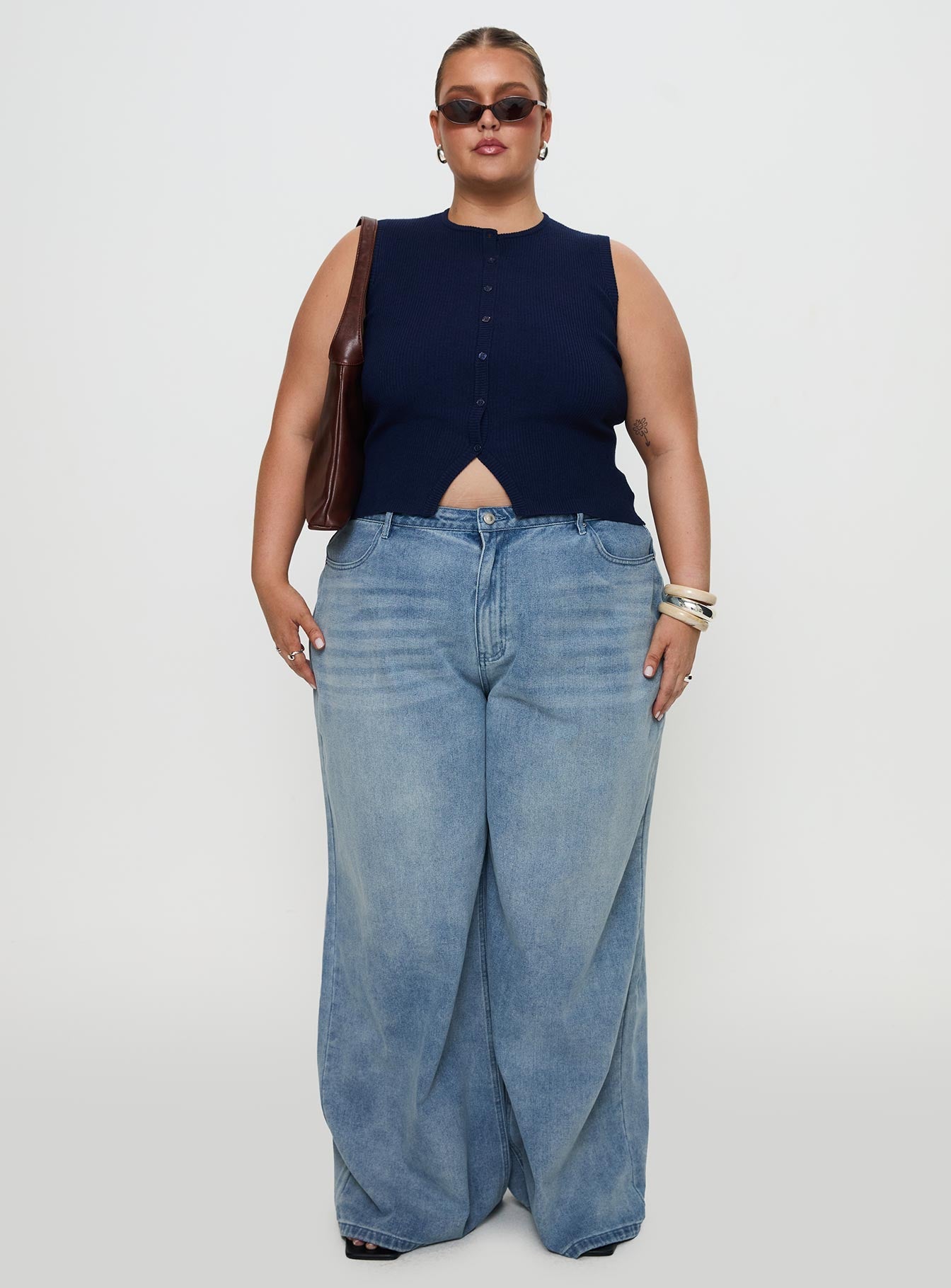 Suzu Sleeveless Knit Top Navy Curve