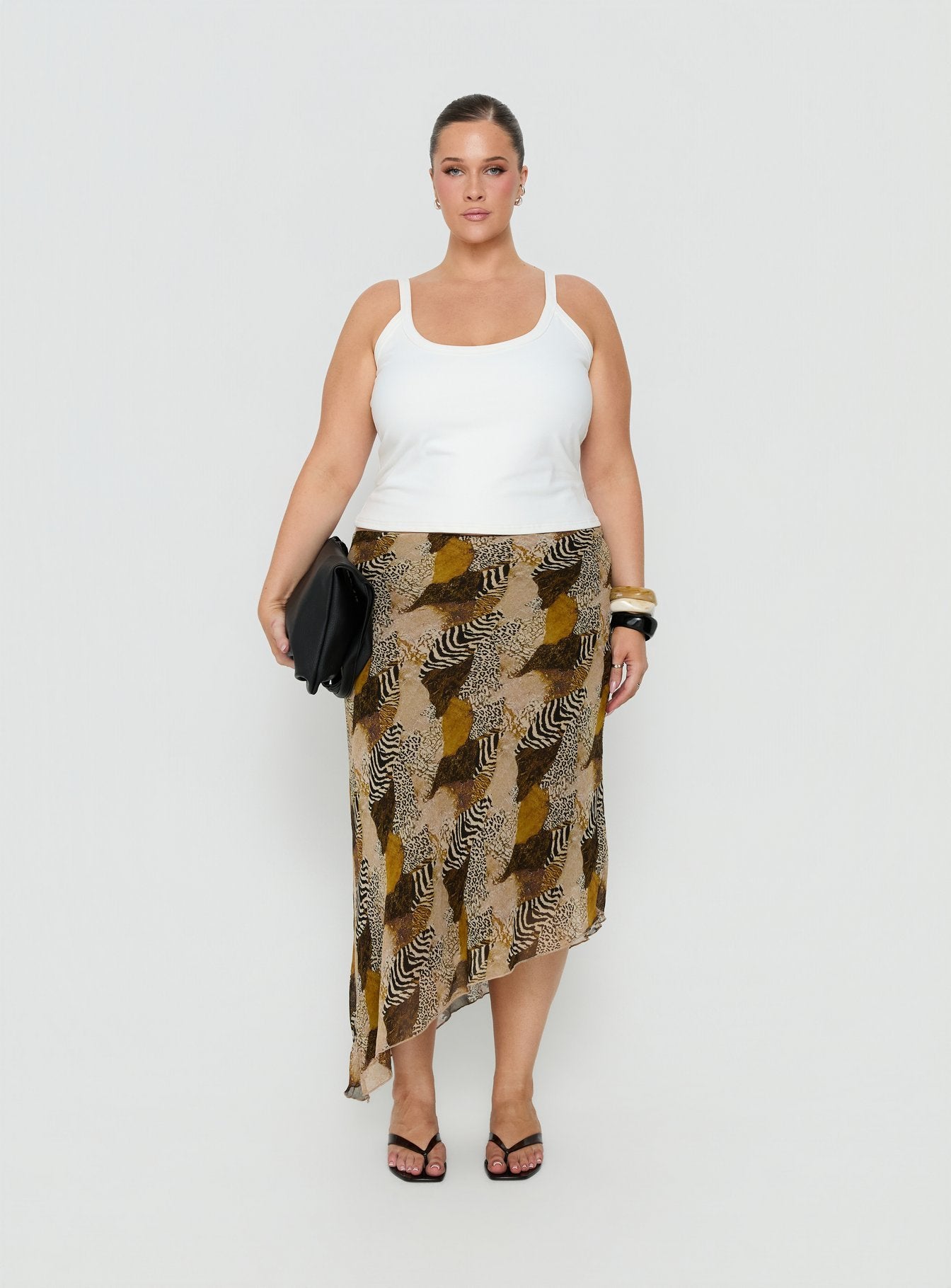 Suella Asymmetrical Midi Skirt Animal Multi Curve