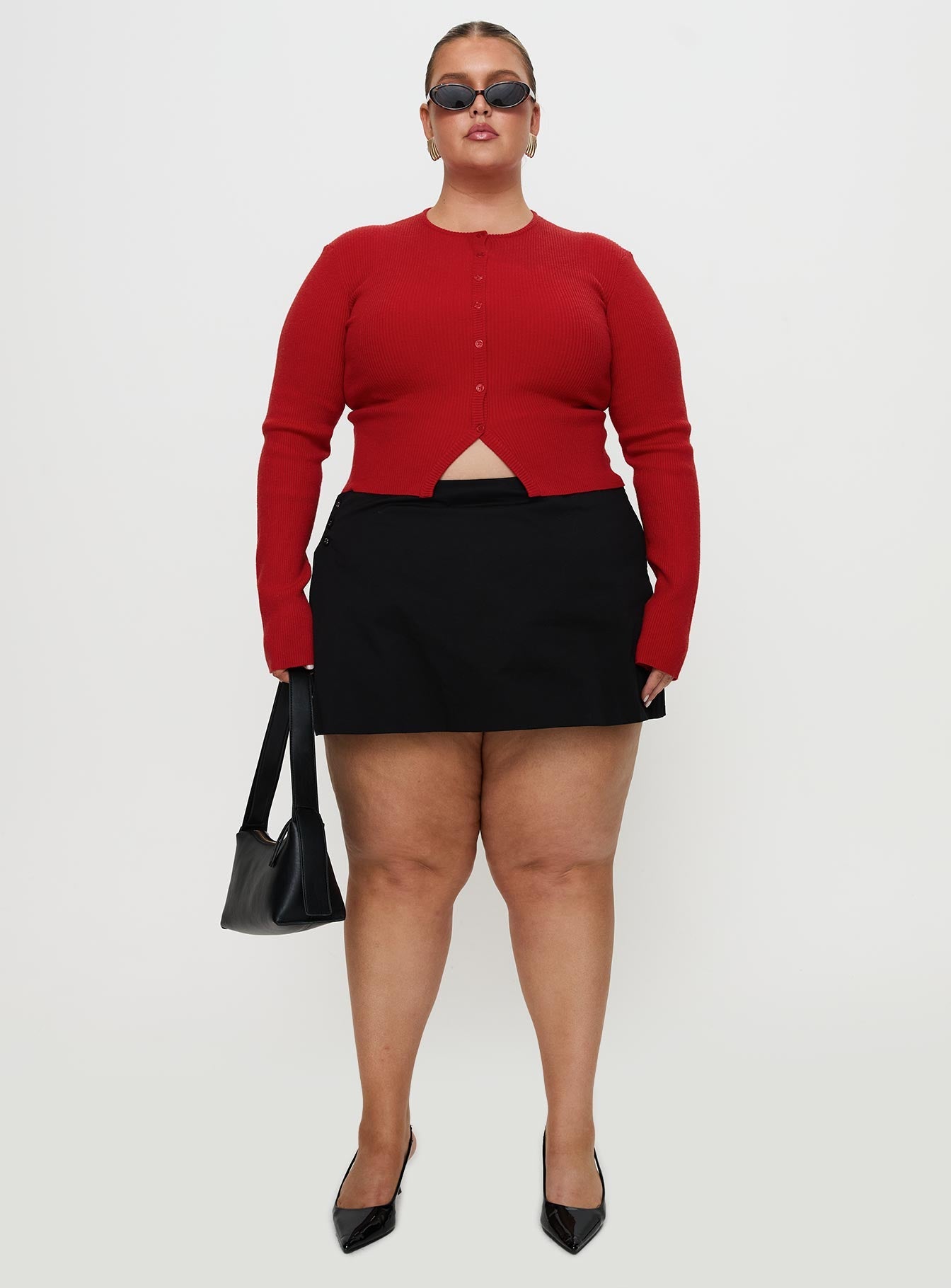 Suzu Long Sleeve Knit Top Red Curve