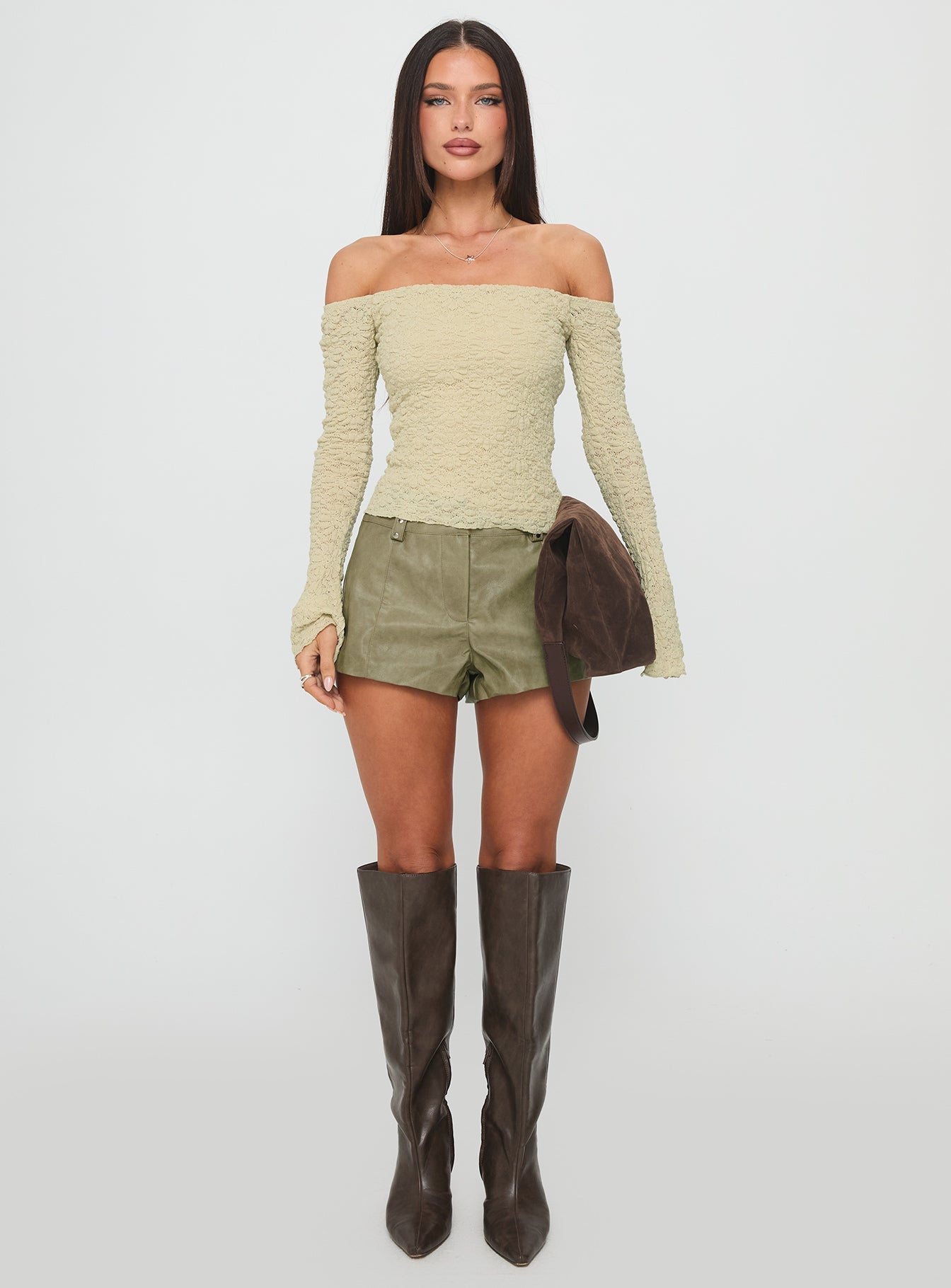 Kenickie Stud Micro Shorts Khaki