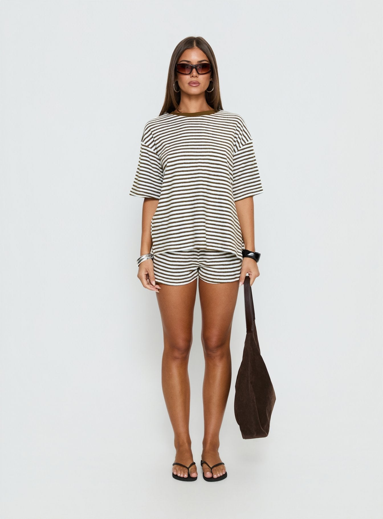 Selvina Terry Towelling Oversized Tee Multi Stripe