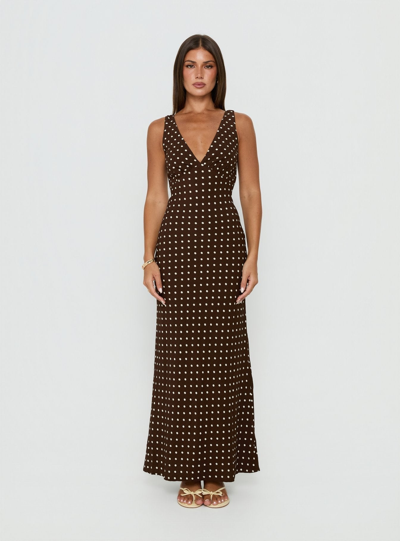 Nellie Maxi Dress Brown Polka Dot Petite