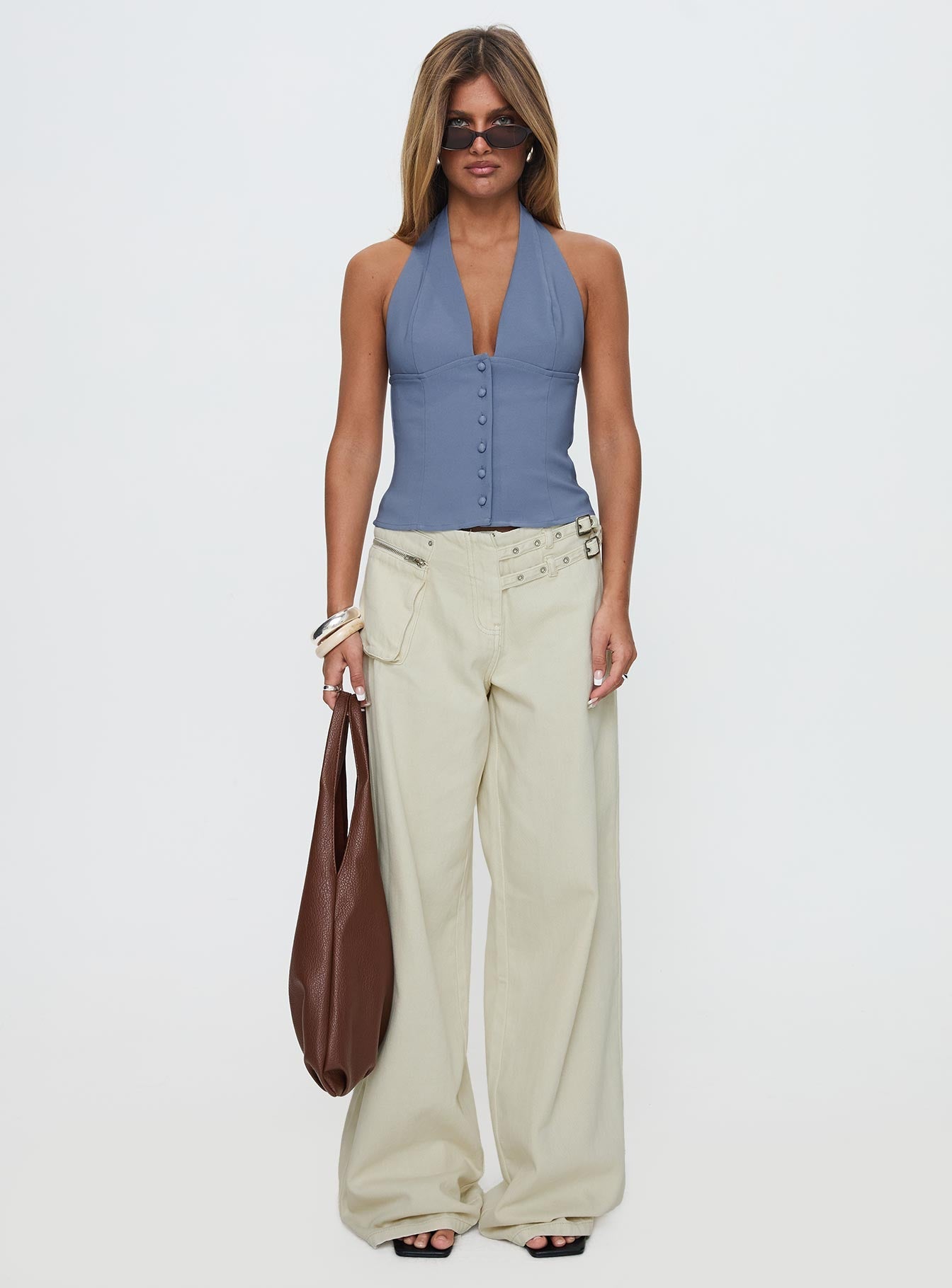 Paltrow Mid Rise Wide Leg Cargo Jeans Cream Petite