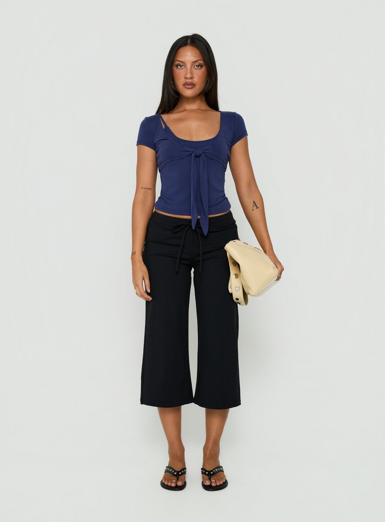 Kallora Low Rise Wide Leg Capris Black