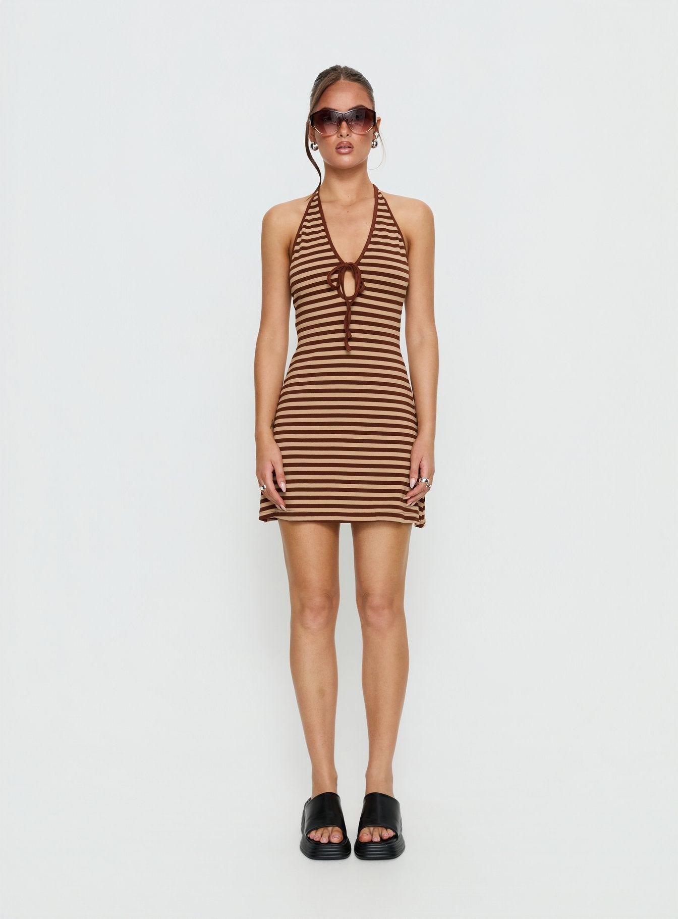 Mabilia Tie Detail Halter Mini Dress Multi Stripe