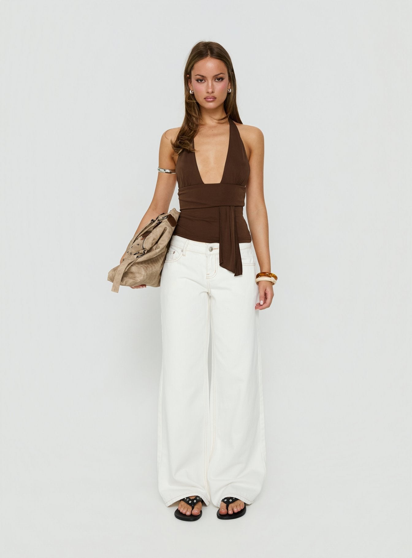 Lahna Waist Draping Halter Top Chocolate