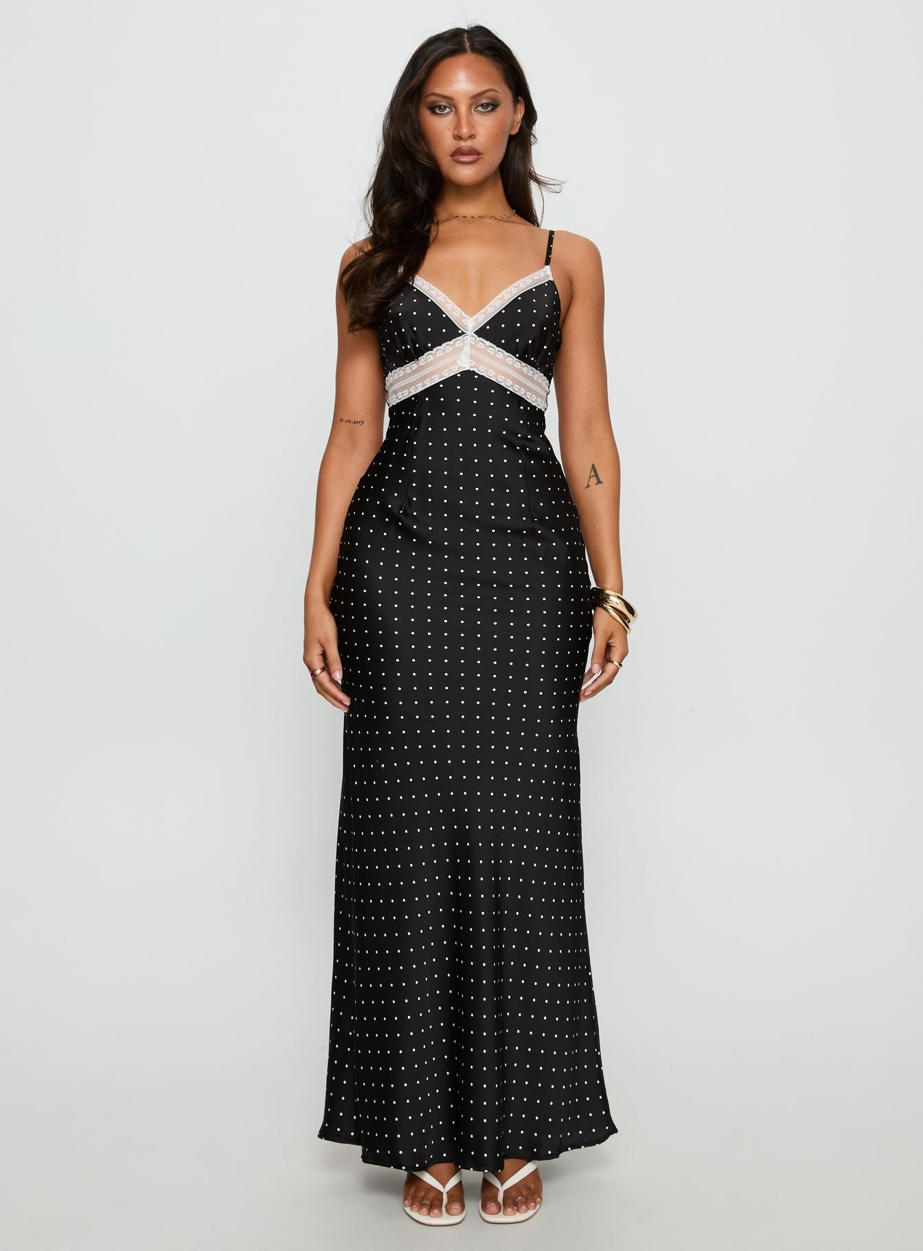 Inki Lace Maxi Dress Black Polka Dot