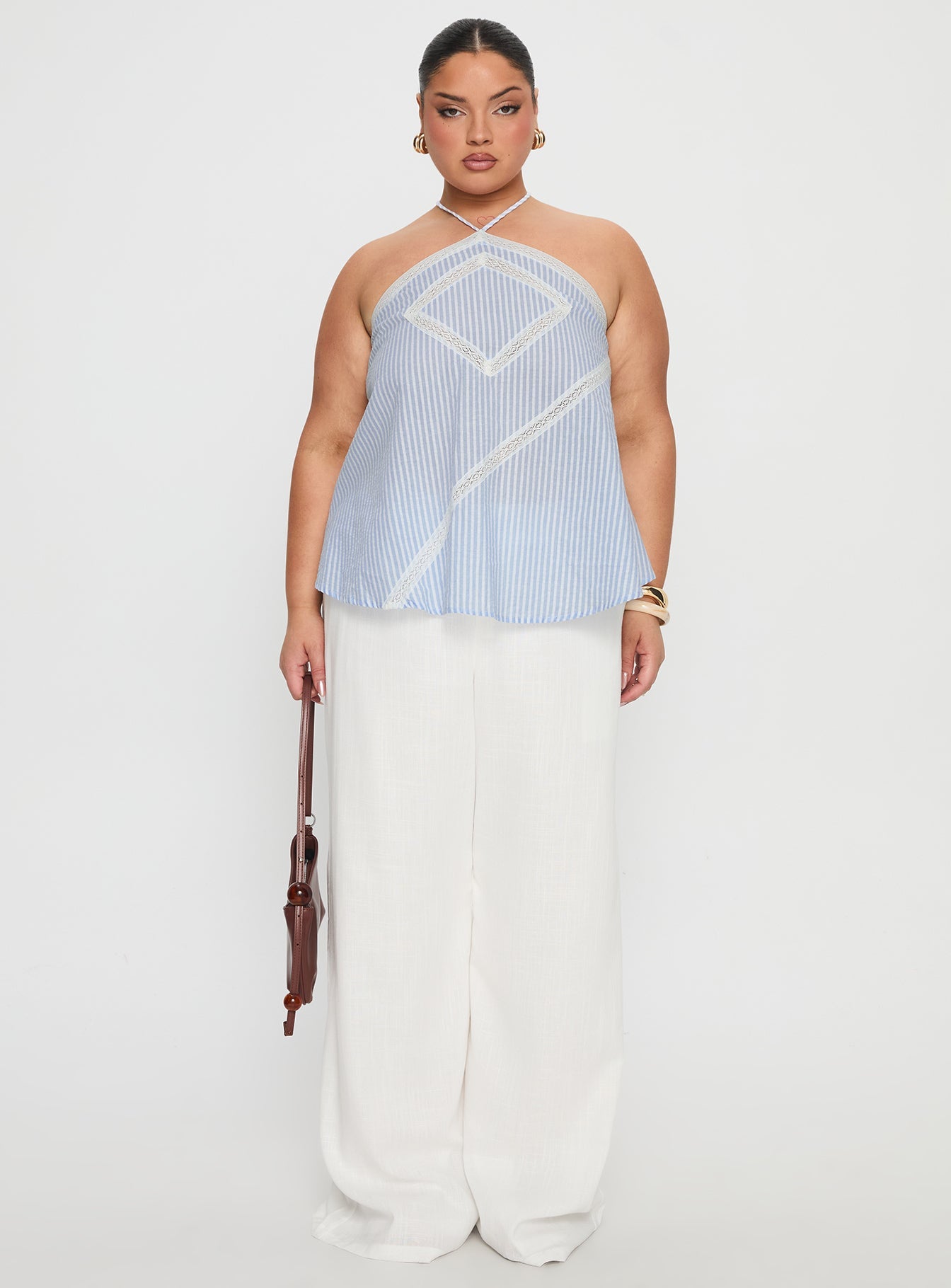 Jezabele Halter Top Blue Stripe Curve