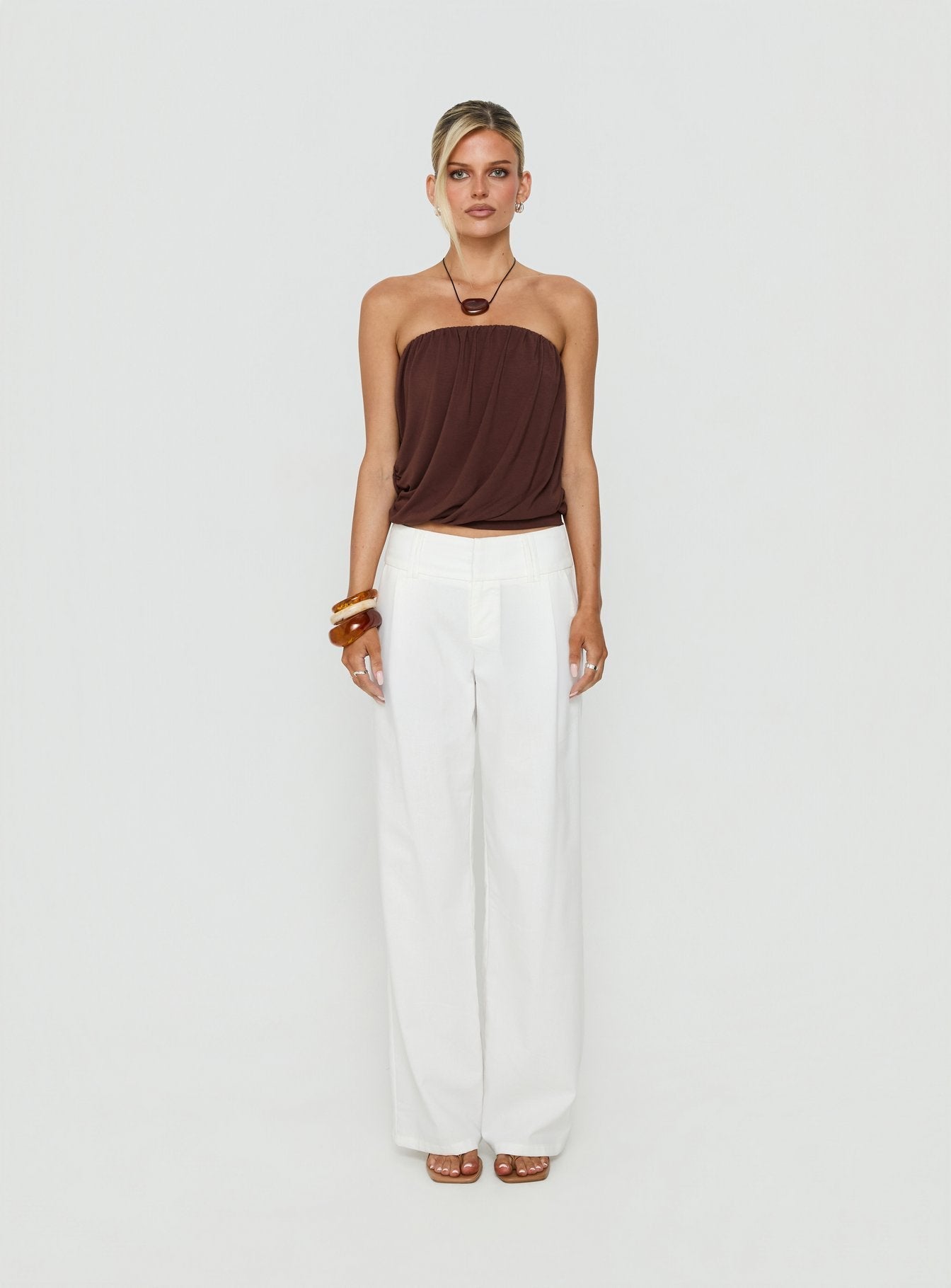 Taleisa Gathered Drape Strapless Top Brown