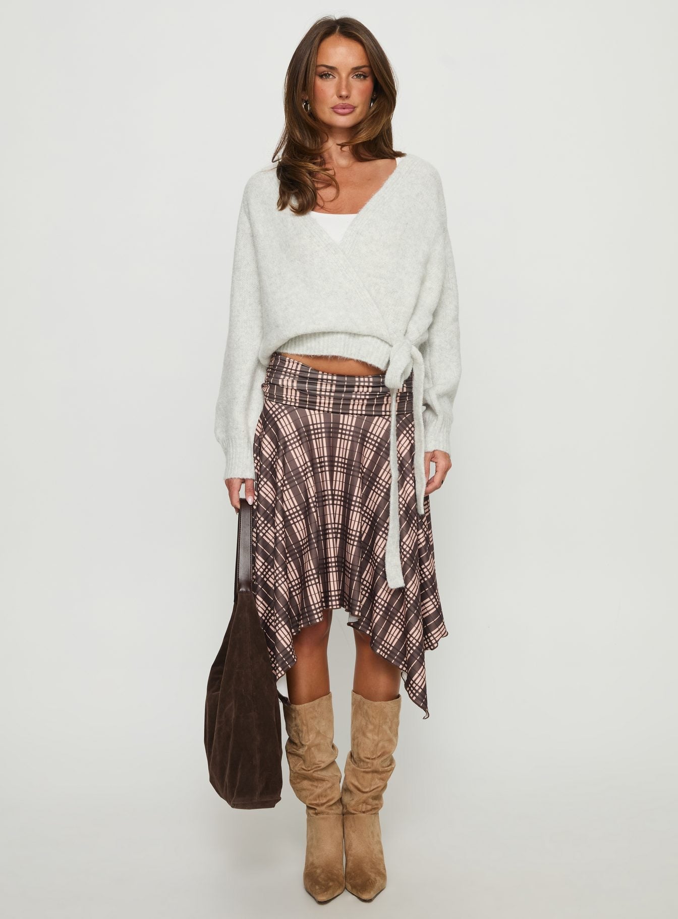 Daelan Wrap Knit Cardigan Grey Marle