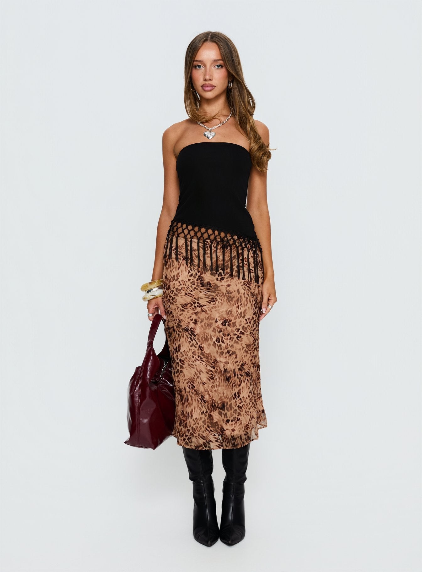 Kahlei Strapless Fringe Detail Top Black