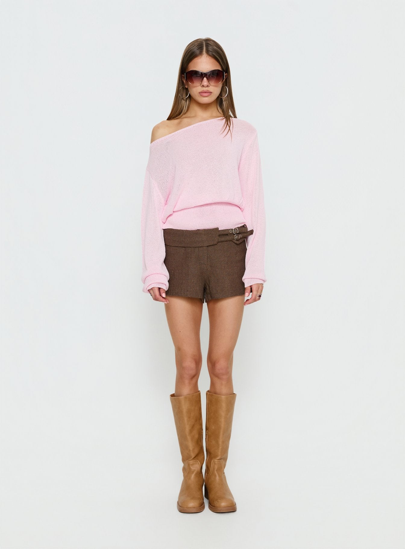 Xaria Off Shoulder Knit Sweater Pink