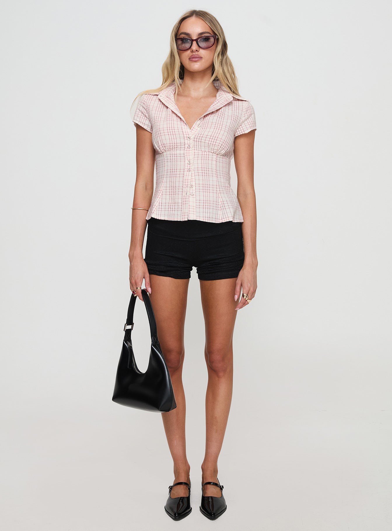 Cottesloe Blouse Top Pink Check Petite
