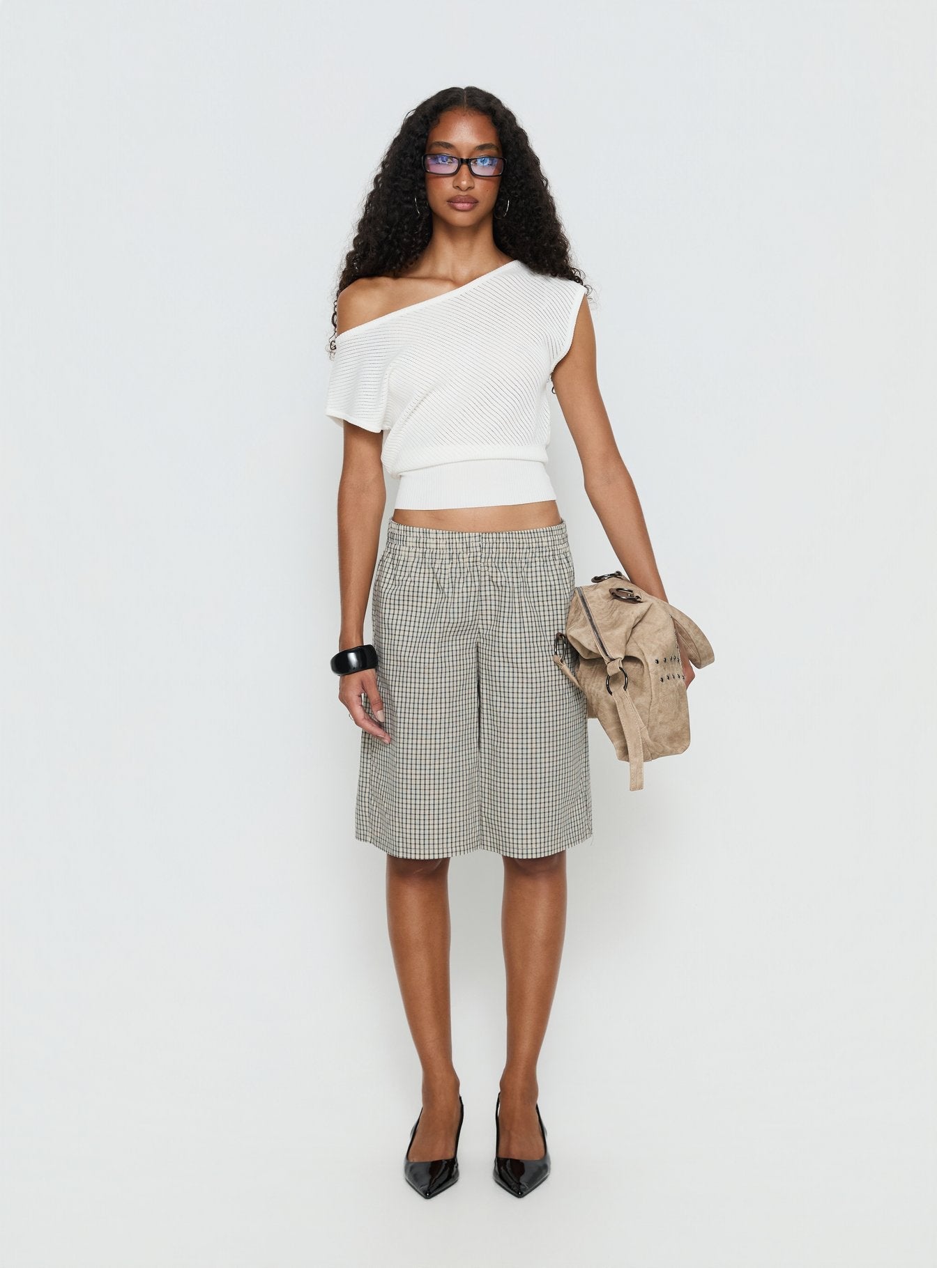 Cloud Tempo Boat Neck Cinched Knit Top White