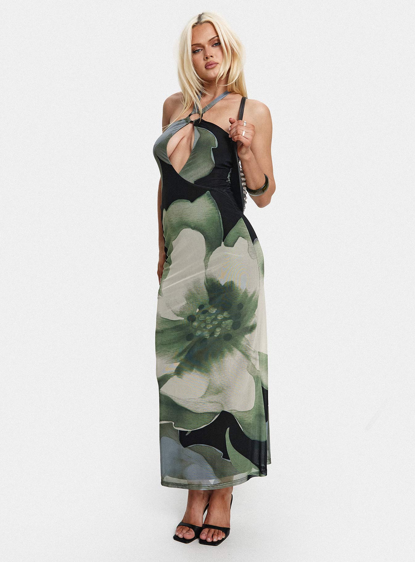Zelle Halter Cut Out Maxi Dress Blue Multi