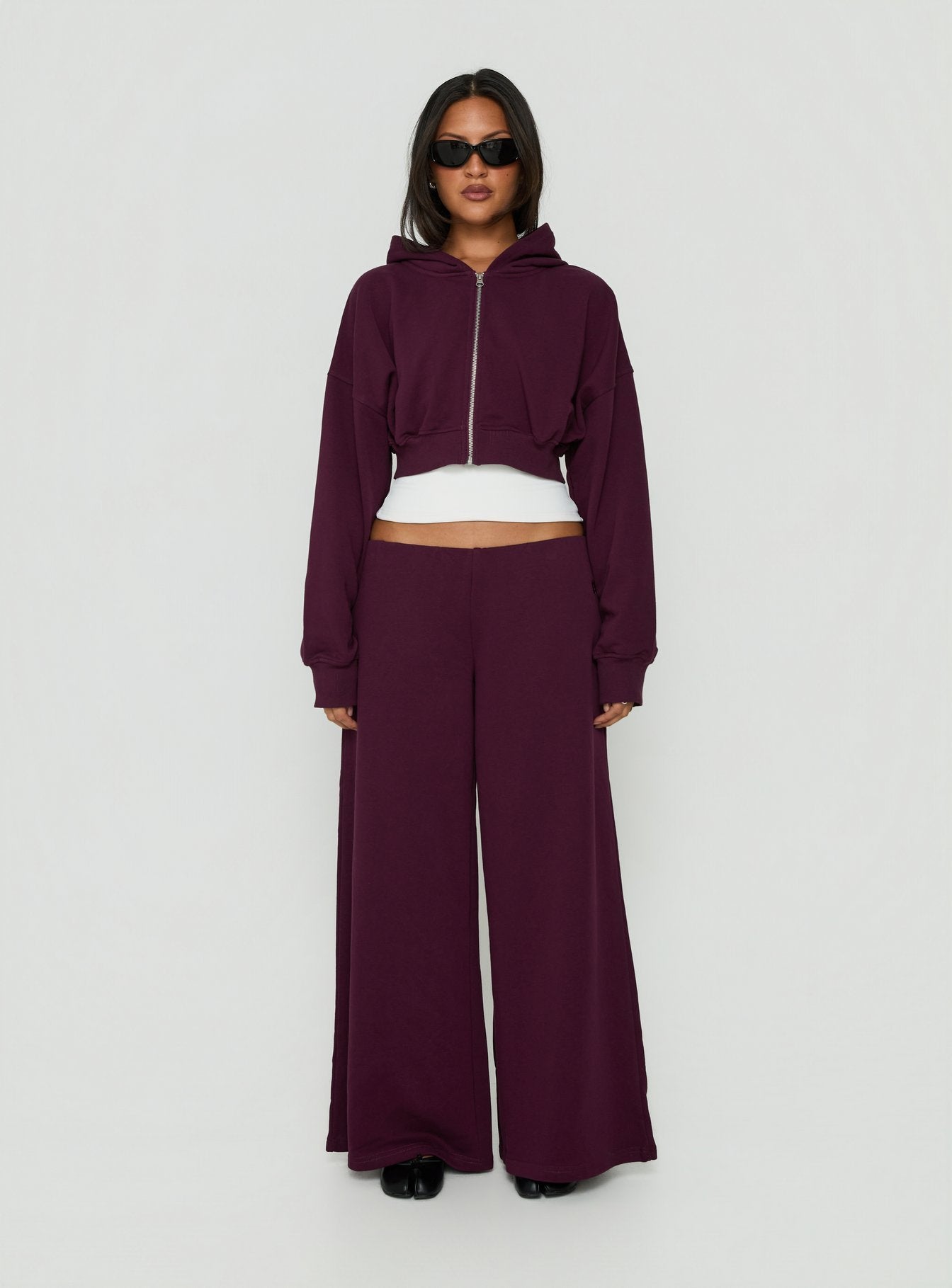 Lanna Fleece Zip Through Cropped Hoodie Plum