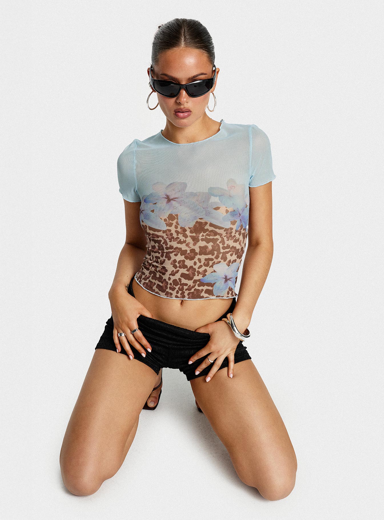Pop Quiz Mesh Top Blue / Leopard