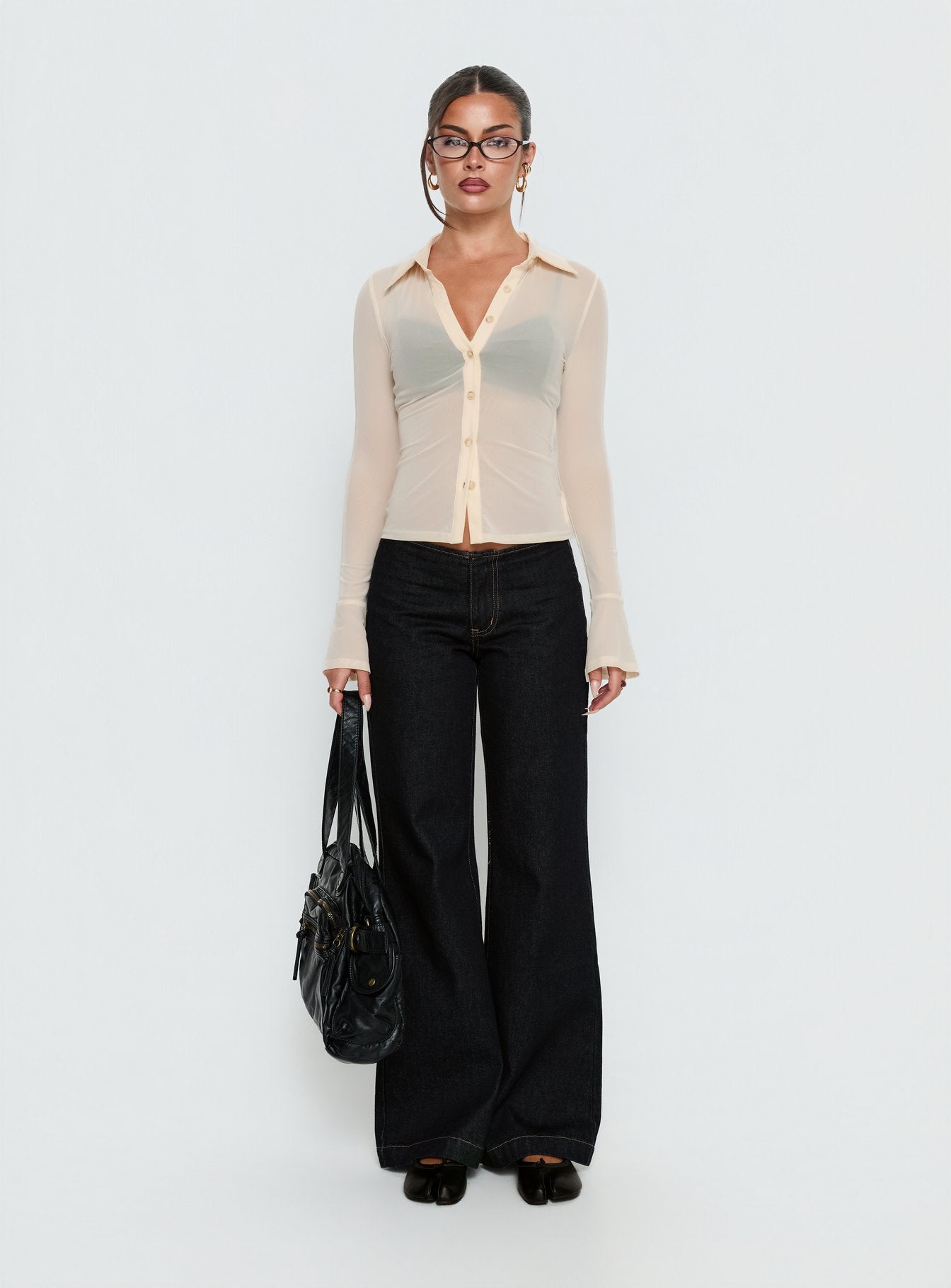 Two Of Us Sheer Long Sleeve Top Cream
