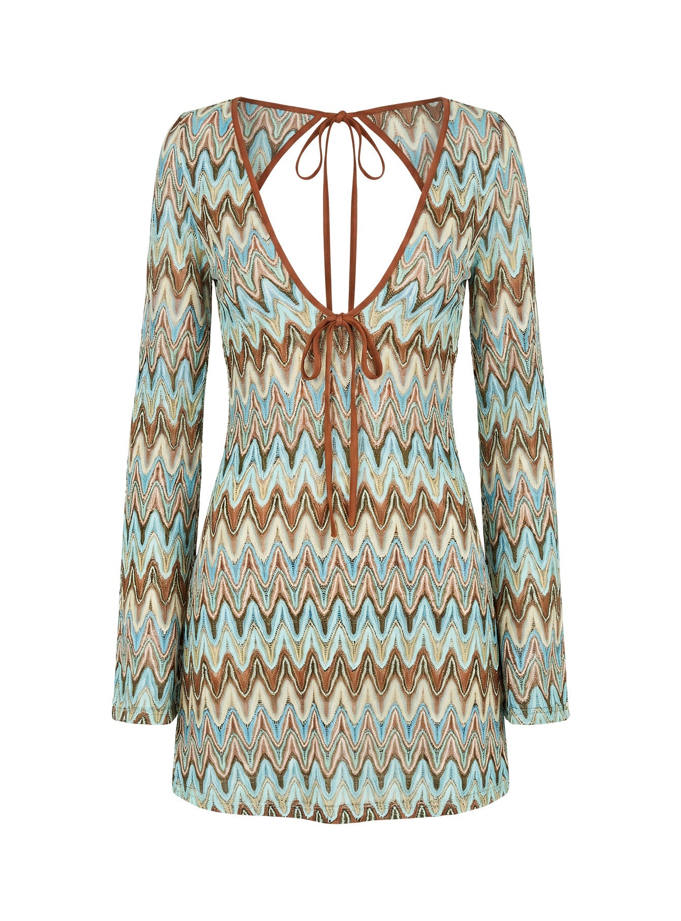 Rizario Long Sleeve Crochet Mini Dress Blue Multi