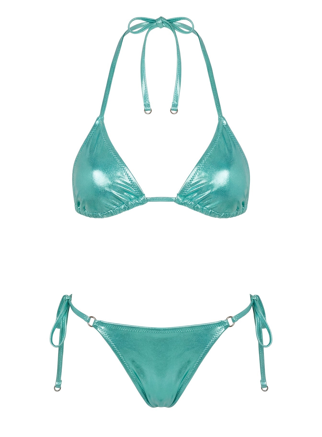 Jenner Metallic Triangle Bikini Top Green