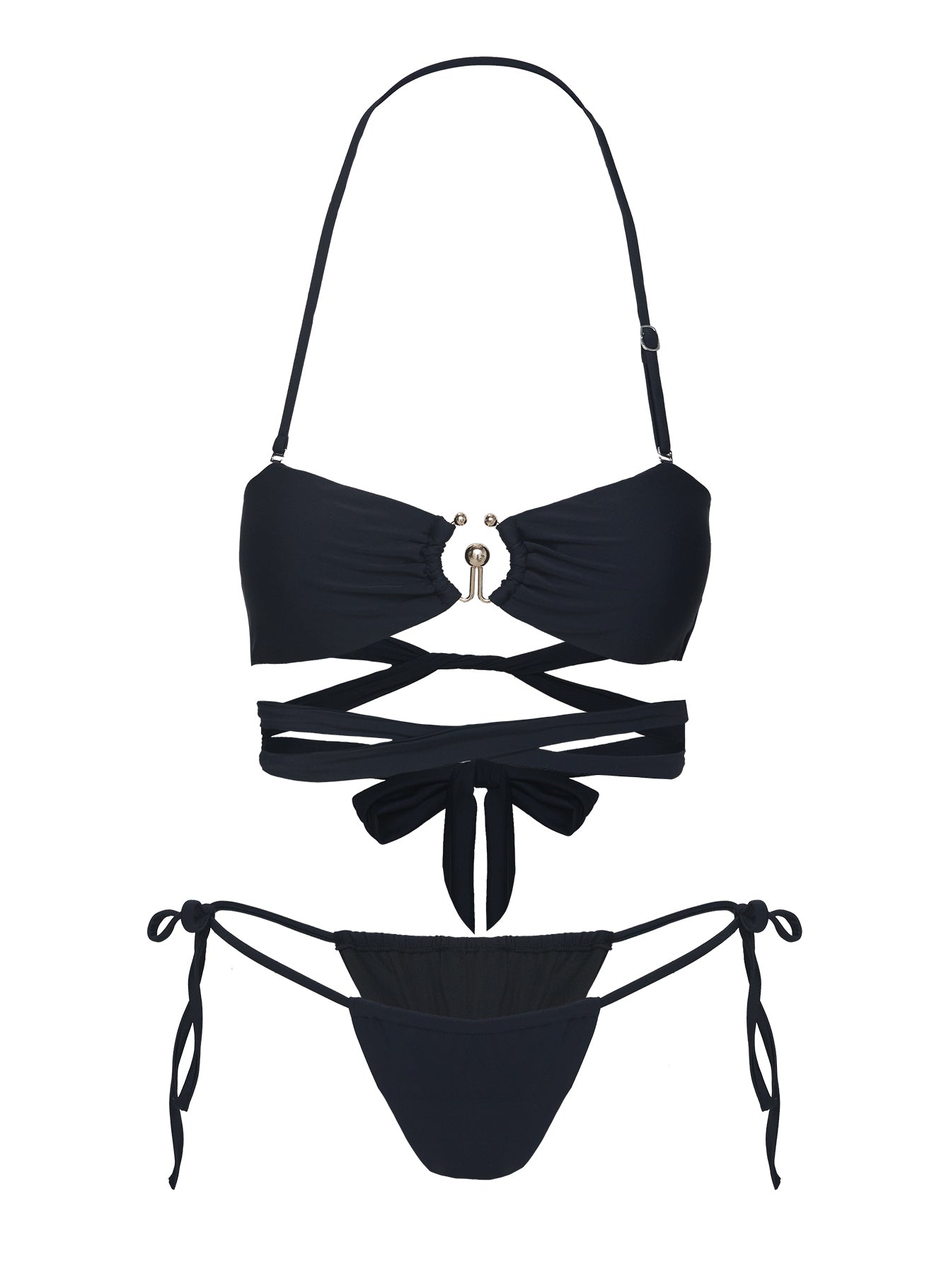 Thames Ruched Tie Side Bikini Bottoms Black